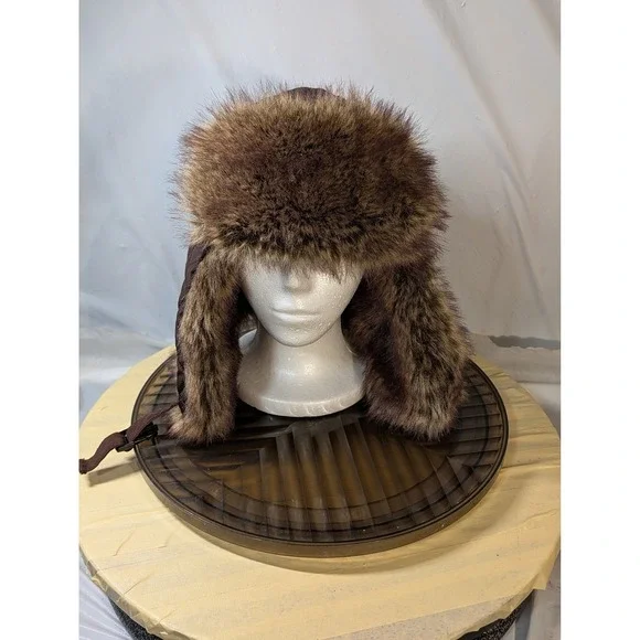 Concept One Accessories Brown Quilted Trapper Hat Faux Fur Aviator Bomber Cap - Picture 8 of 10